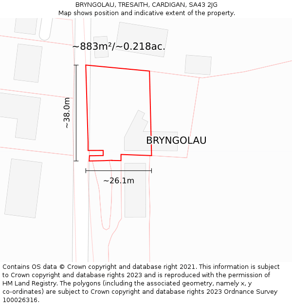 BRYNGOLAU, TRESAITH, CARDIGAN, SA43 2JG: Plot and title map