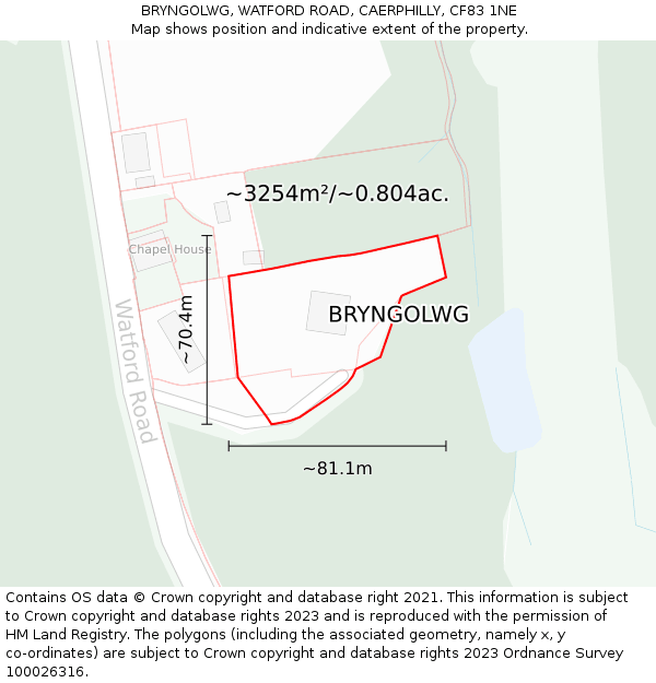 BRYNGOLWG, WATFORD ROAD, CAERPHILLY, CF83 1NE: Plot and title map
