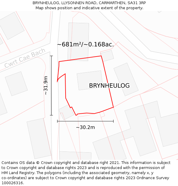BRYNHEULOG, LLYSONNEN ROAD, CARMARTHEN, SA31 3RP: Plot and title map