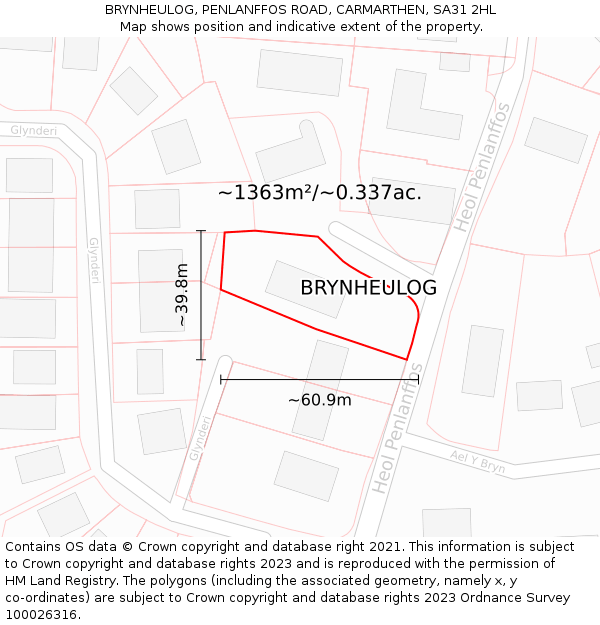 BRYNHEULOG, PENLANFFOS ROAD, CARMARTHEN, SA31 2HL: Plot and title map