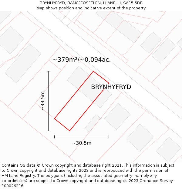 BRYNHYFRYD, BANCFFOSFELEN, LLANELLI, SA15 5DR: Plot and title map