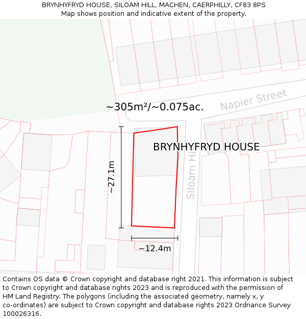 BRYNHYFRYD HOUSE, SILOAM HILL, MACHEN, CAERPHILLY, CF83 8PS: Plot and title map