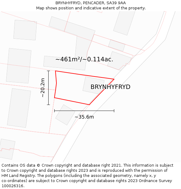 BRYNHYFRYD, PENCADER, SA39 9AA: Plot and title map