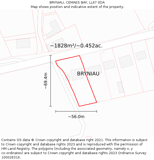 BRYNIAU, CEMAES BAY, LL67 0DA: Plot and title map