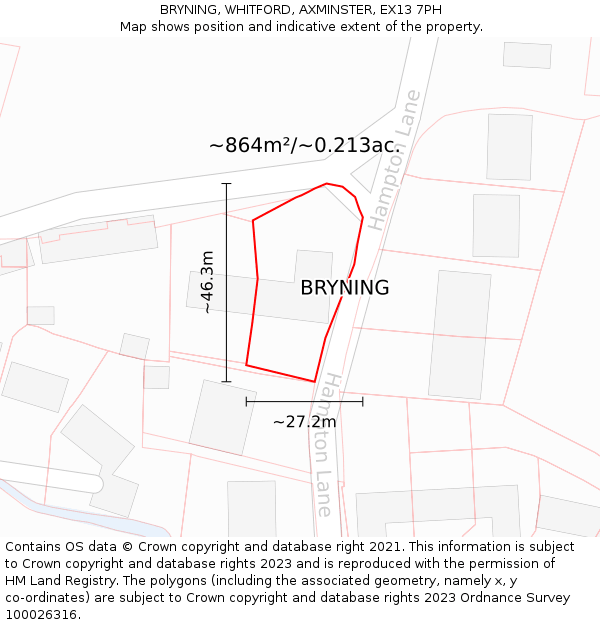 BRYNING, WHITFORD, AXMINSTER, EX13 7PH: Plot and title map