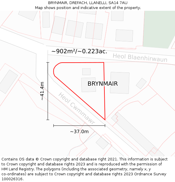 BRYNMAIR, DREFACH, LLANELLI, SA14 7AU: Plot and title map