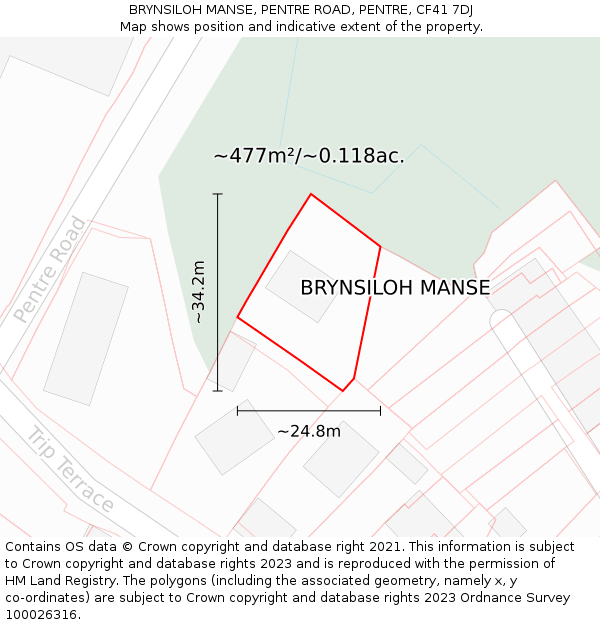 BRYNSILOH MANSE, PENTRE ROAD, PENTRE, CF41 7DJ: Plot and title map