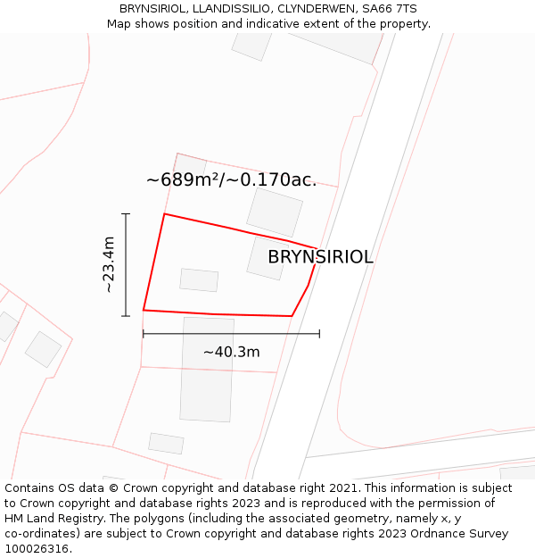 BRYNSIRIOL, LLANDISSILIO, CLYNDERWEN, SA66 7TS: Plot and title map