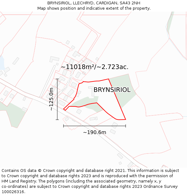 BRYNSIRIOL, LLECHRYD, CARDIGAN, SA43 2NH: Plot and title map