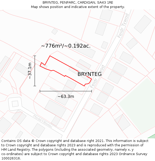 BRYNTEG, PENPARC, CARDIGAN, SA43 1RE: Plot and title map