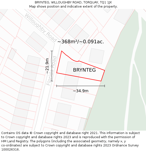 BRYNTEG, WILLOUGHBY ROAD, TORQUAY, TQ1 1JX: Plot and title map