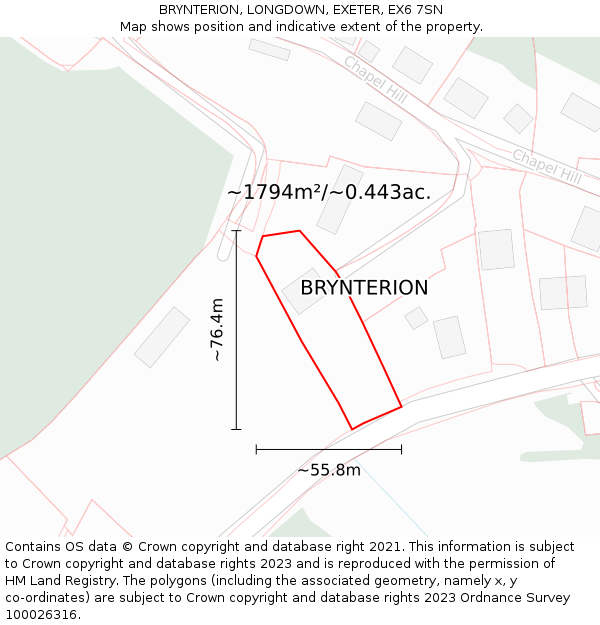 BRYNTERION, LONGDOWN, EXETER, EX6 7SN: Plot and title map