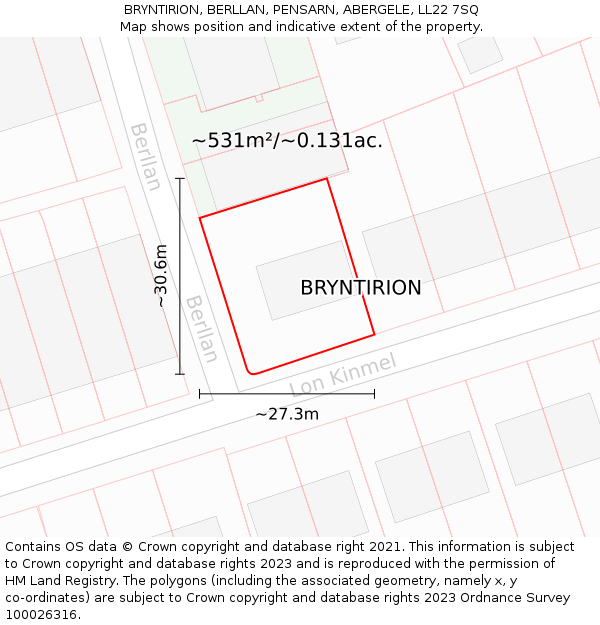 BRYNTIRION, BERLLAN, PENSARN, ABERGELE, LL22 7SQ: Plot and title map