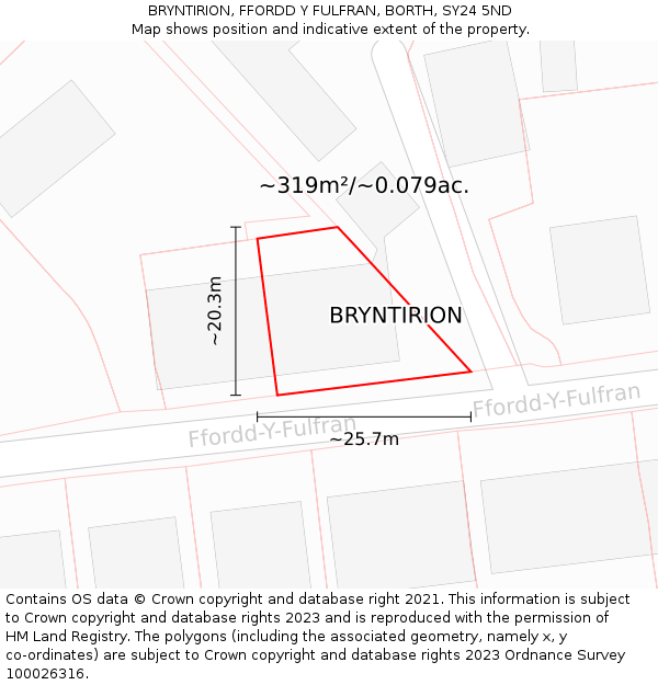 BRYNTIRION, FFORDD Y FULFRAN, BORTH, SY24 5ND: Plot and title map