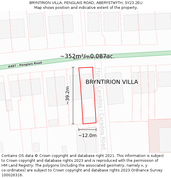 BRYNTIRION VILLA, PENGLAIS ROAD, ABERYSTWYTH, SY23 2EU: Plot and title map