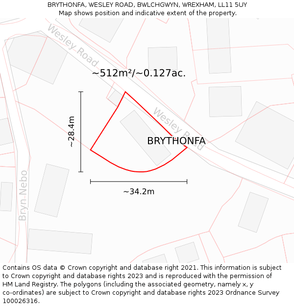 BRYTHONFA, WESLEY ROAD, BWLCHGWYN, WREXHAM, LL11 5UY: Plot and title map