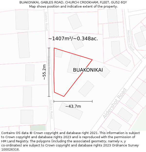 BUAKONIKAI, GABLES ROAD, CHURCH CROOKHAM, FLEET, GU52 6QY: Plot and title map