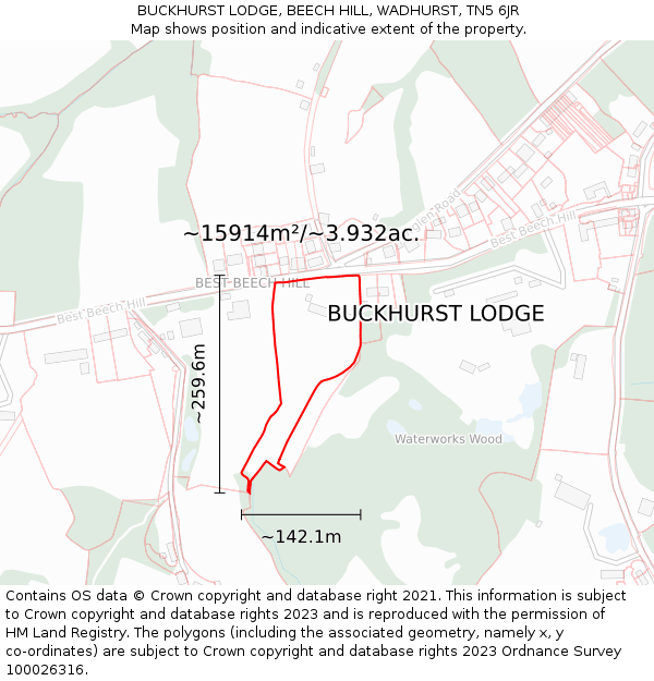 BUCKHURST LODGE, BEECH HILL, WADHURST, TN5 6JR: Plot and title map