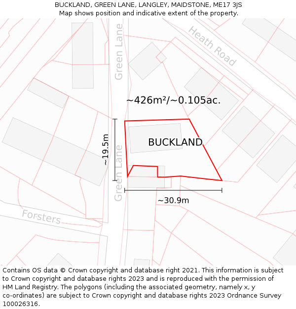 BUCKLAND, GREEN LANE, LANGLEY, MAIDSTONE, ME17 3JS: Plot and title map
