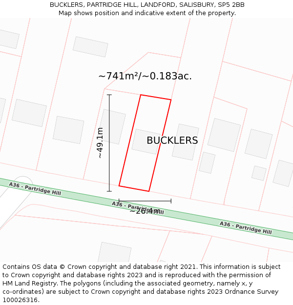 BUCKLERS, PARTRIDGE HILL, LANDFORD, SALISBURY, SP5 2BB: Plot and title map