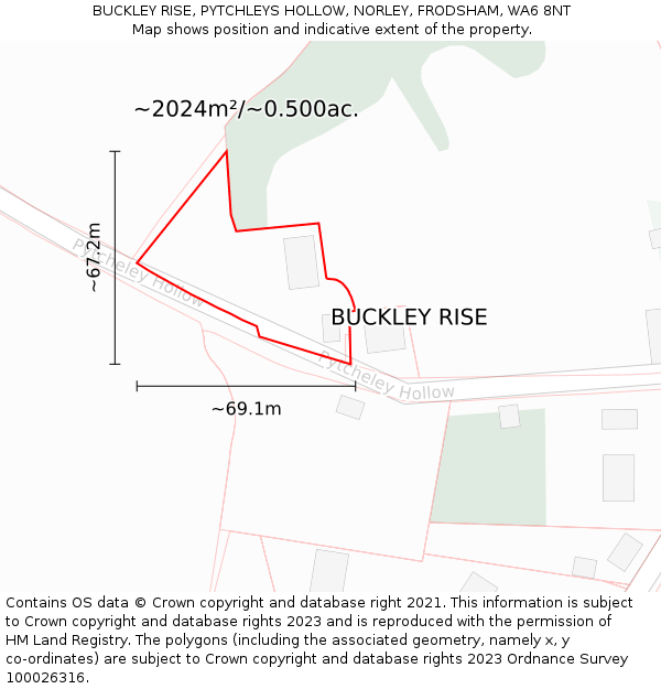 BUCKLEY RISE, PYTCHLEYS HOLLOW, NORLEY, FRODSHAM, WA6 8NT: Plot and title map