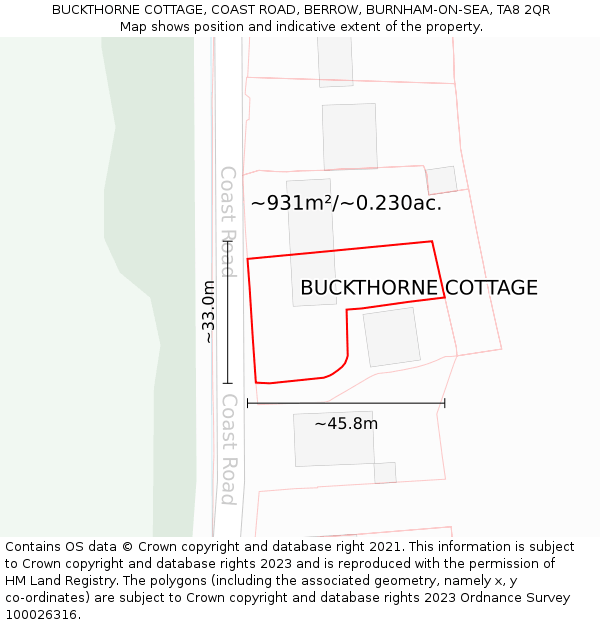 BUCKTHORNE COTTAGE, COAST ROAD, BERROW, BURNHAM-ON-SEA, TA8 2QR: Plot and title map