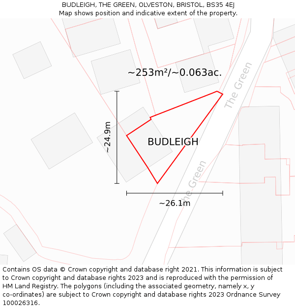 BUDLEIGH, THE GREEN, OLVESTON, BRISTOL, BS35 4EJ: Plot and title map