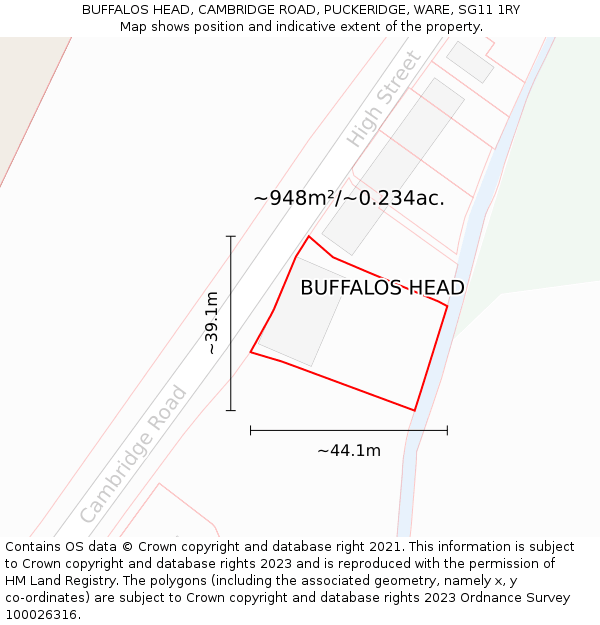 BUFFALOS HEAD, CAMBRIDGE ROAD, PUCKERIDGE, WARE, SG11 1RY: Plot and title map