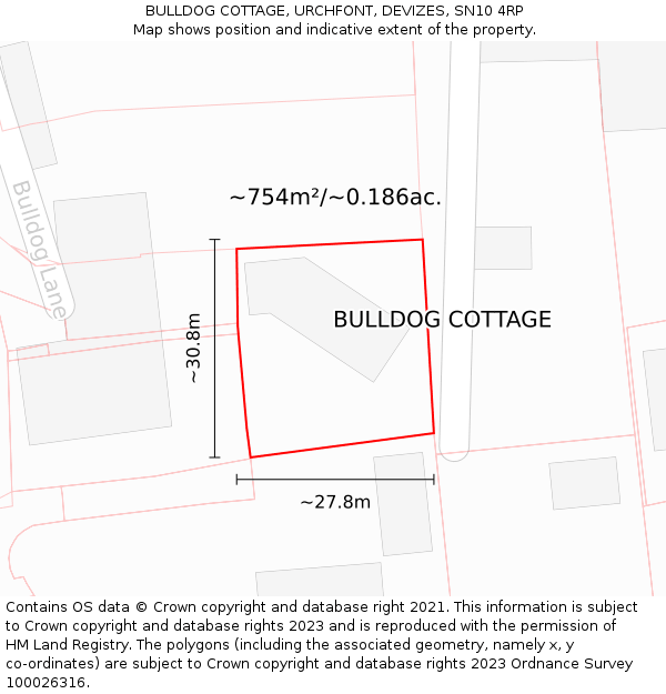 BULLDOG COTTAGE, URCHFONT, DEVIZES, SN10 4RP: Plot and title map