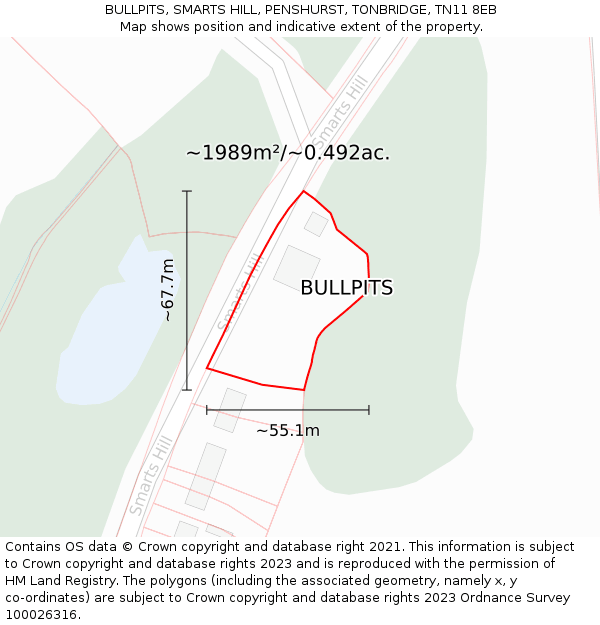 BULLPITS, SMARTS HILL, PENSHURST, TONBRIDGE, TN11 8EB: Plot and title map