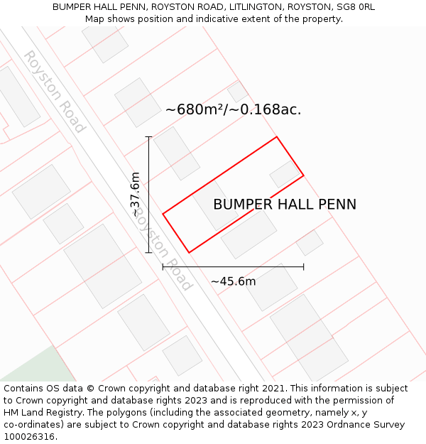 BUMPER HALL PENN, ROYSTON ROAD, LITLINGTON, ROYSTON, SG8 0RL: Plot and title map