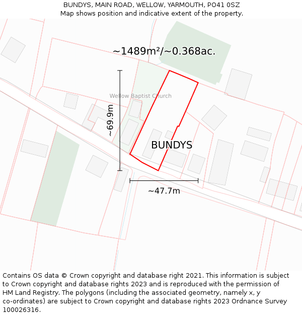 BUNDYS, MAIN ROAD, WELLOW, YARMOUTH, PO41 0SZ: Plot and title map