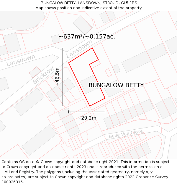 BUNGALOW BETTY, LANSDOWN, STROUD, GL5 1BS: Plot and title map