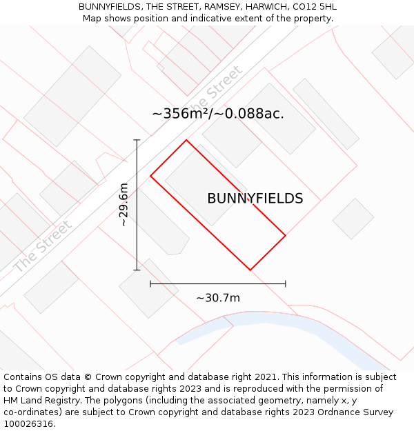 BUNNYFIELDS, THE STREET, RAMSEY, HARWICH, CO12 5HL: Plot and title map