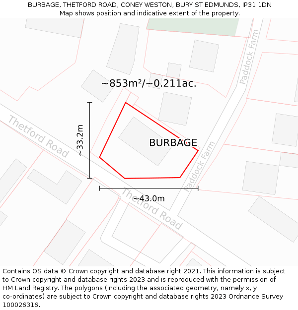 BURBAGE, THETFORD ROAD, CONEY WESTON, BURY ST EDMUNDS, IP31 1DN: Plot and title map