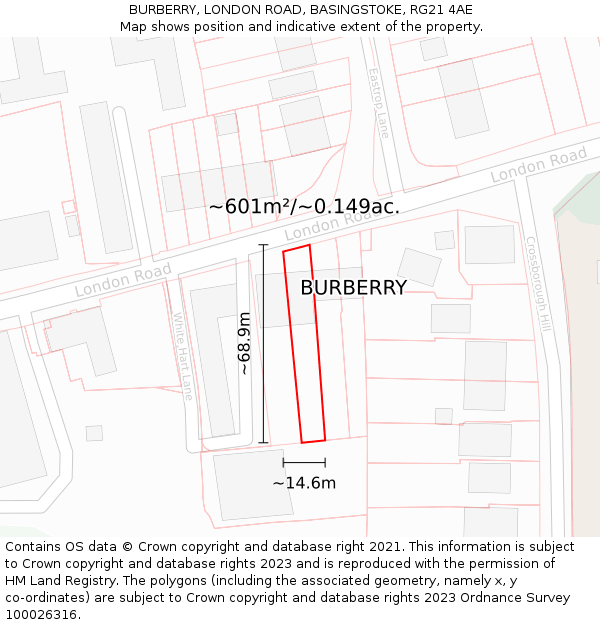 BURBERRY, LONDON ROAD, BASINGSTOKE, RG21 4AE: Plot and title map