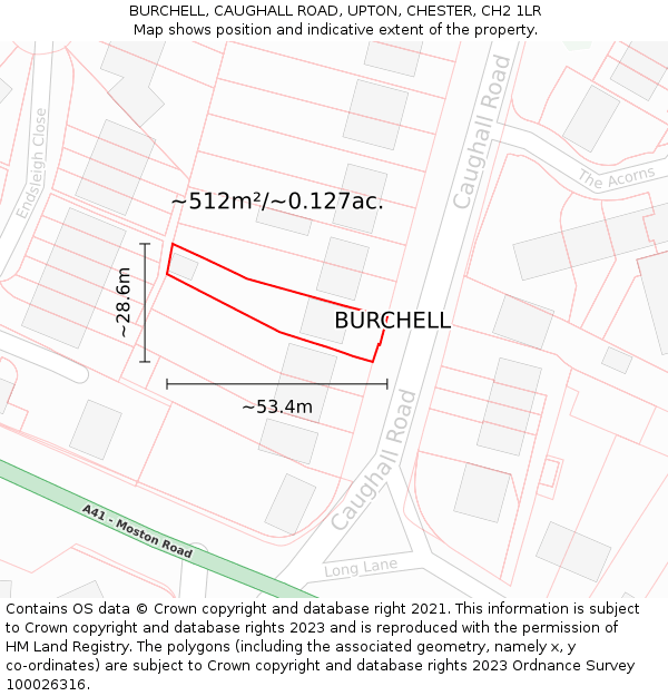 BURCHELL, CAUGHALL ROAD, UPTON, CHESTER, CH2 1LR: Plot and title map