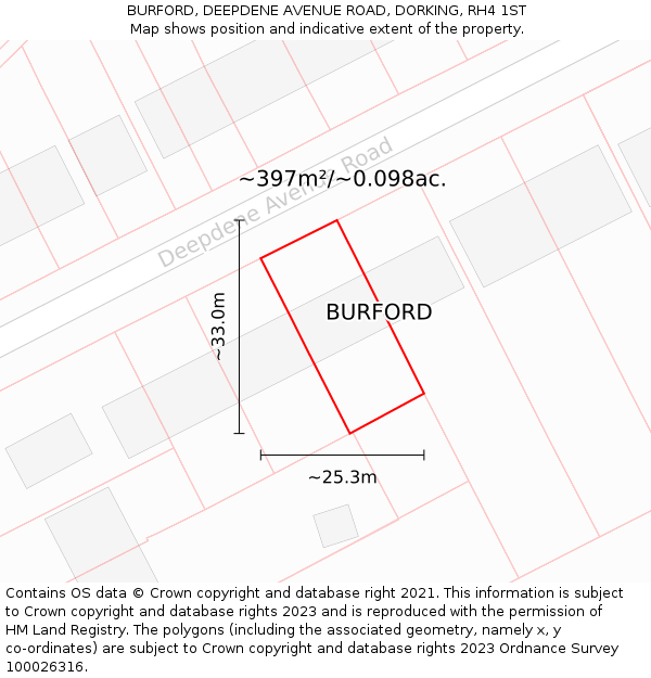 BURFORD, DEEPDENE AVENUE ROAD, DORKING, RH4 1ST: Plot and title map