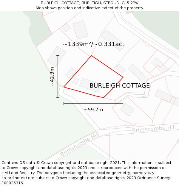 BURLEIGH COTTAGE, BURLEIGH, STROUD, GL5 2PW: Plot and title map
