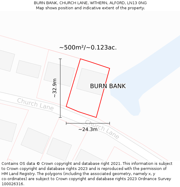 BURN BANK, CHURCH LANE, WITHERN, ALFORD, LN13 0NG: Plot and title map