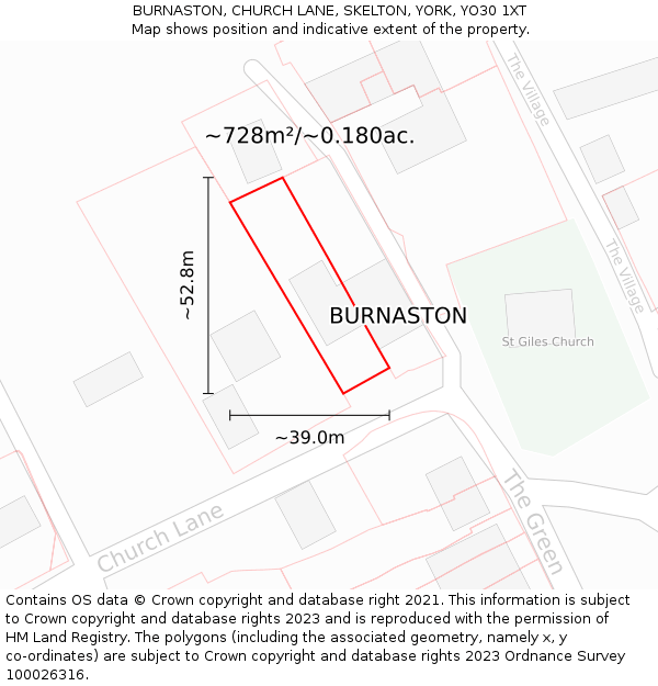 BURNASTON, CHURCH LANE, SKELTON, YORK, YO30 1XT: Plot and title map