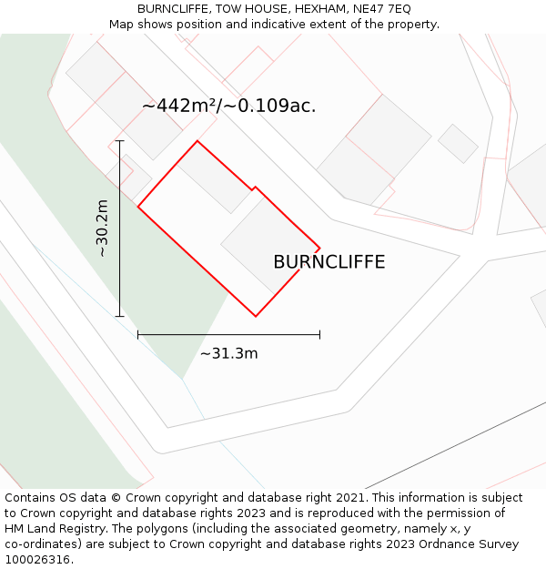 BURNCLIFFE, TOW HOUSE, HEXHAM, NE47 7EQ: Plot and title map