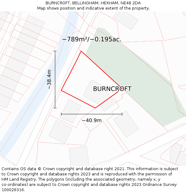 BURNCROFT, BELLINGHAM, HEXHAM, NE48 2DA: Plot and title map