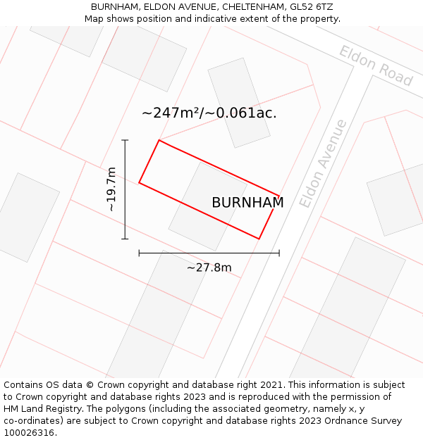 BURNHAM, ELDON AVENUE, CHELTENHAM, GL52 6TZ: Plot and title map