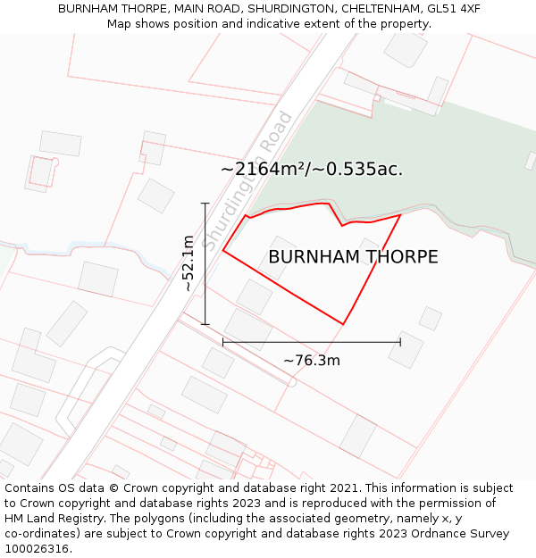 BURNHAM THORPE, MAIN ROAD, SHURDINGTON, CHELTENHAM, GL51 4XF: Plot and title map
