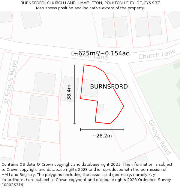 BURNSFORD, CHURCH LANE, HAMBLETON, POULTON-LE-FYLDE, FY6 9BZ: Plot and title map
