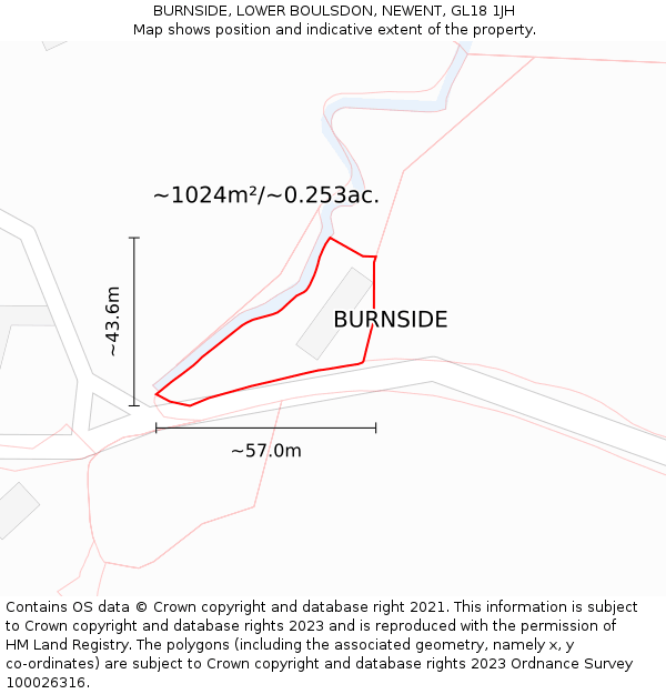 BURNSIDE, LOWER BOULSDON, NEWENT, GL18 1JH: Plot and title map