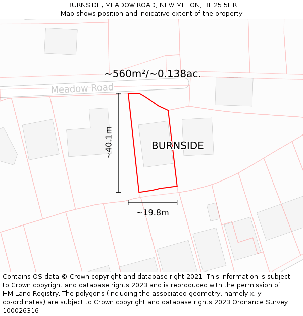 BURNSIDE, MEADOW ROAD, NEW MILTON, BH25 5HR: Plot and title map