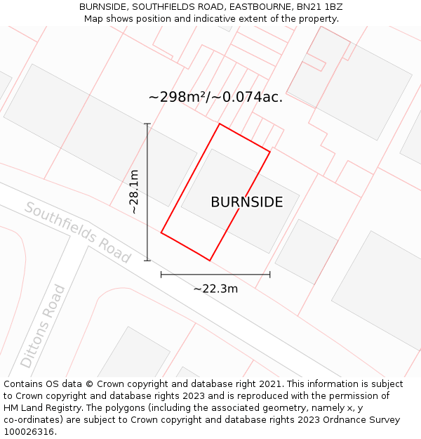 BURNSIDE, SOUTHFIELDS ROAD, EASTBOURNE, BN21 1BZ: Plot and title map