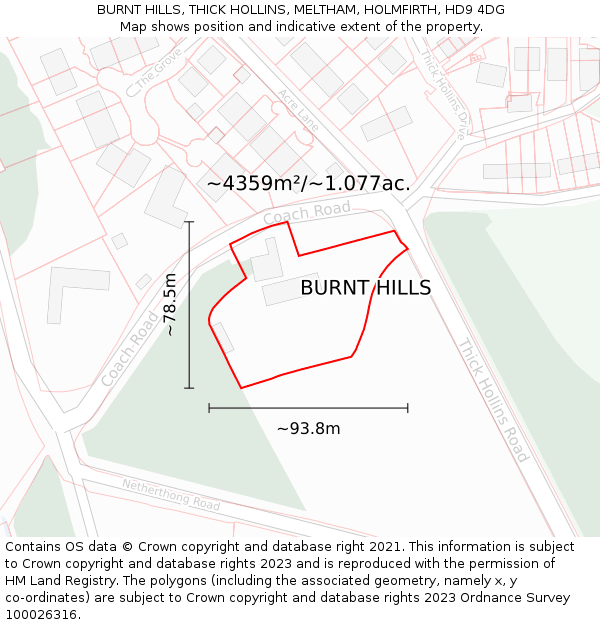 BURNT HILLS, THICK HOLLINS, MELTHAM, HOLMFIRTH, HD9 4DG: Plot and title map